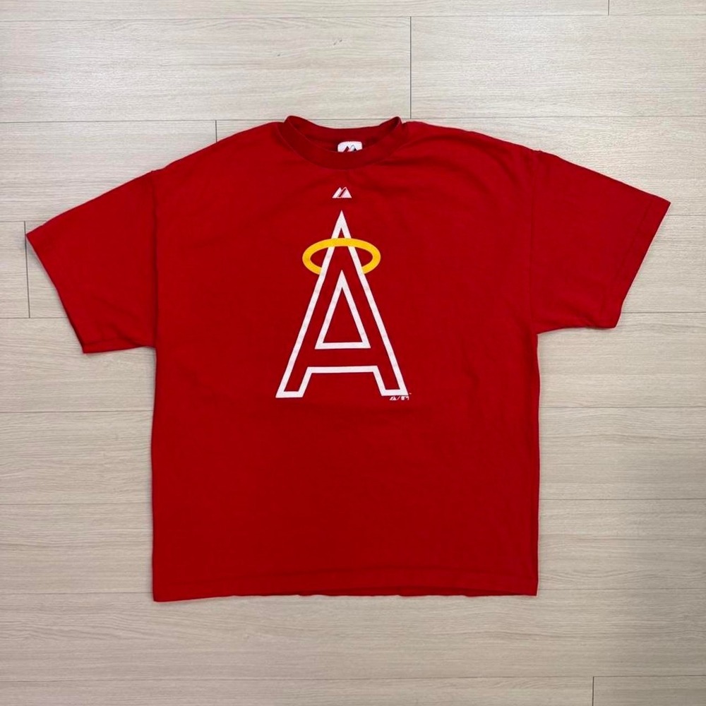 Majestic Los Angeles Angels Logo Red Short Sleeve Shirt Mens Size XXL Baseball
